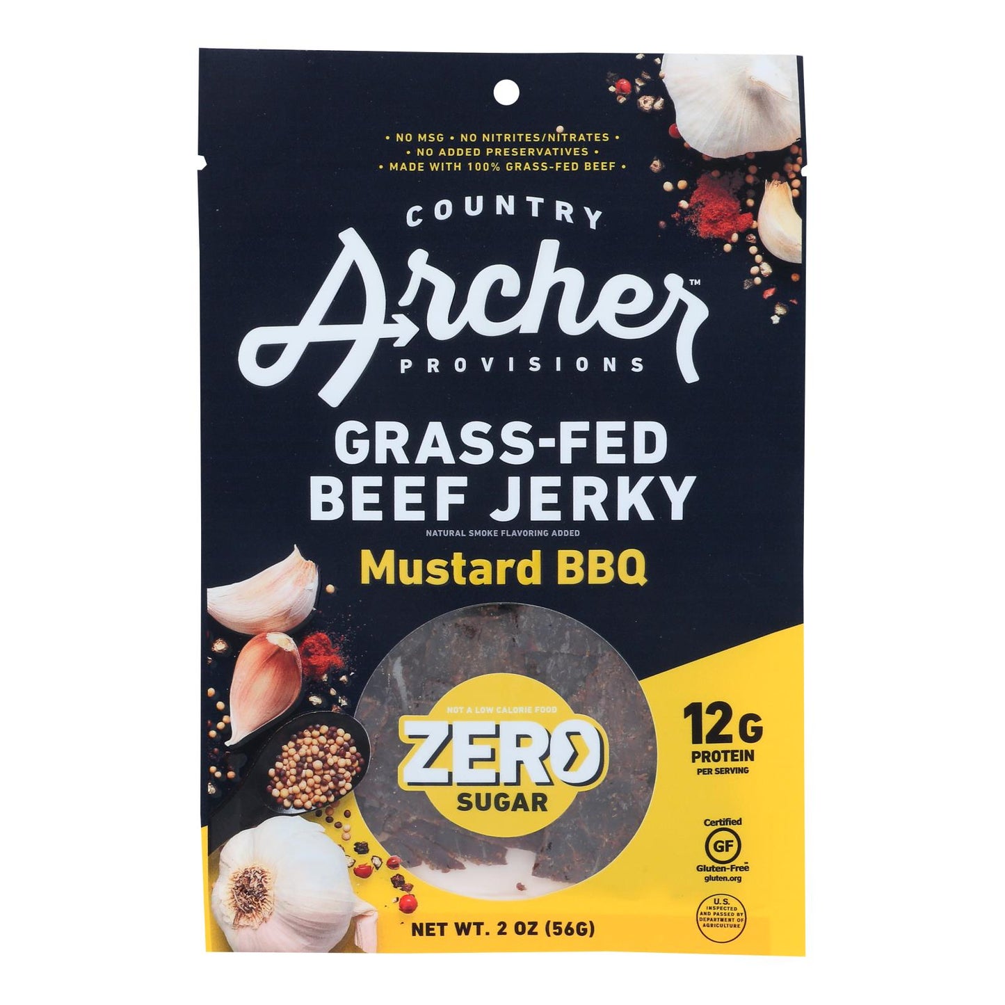 Country Archer - Bf Jerky Mstrd Bbq Zero - Caja de 12-2 Oz