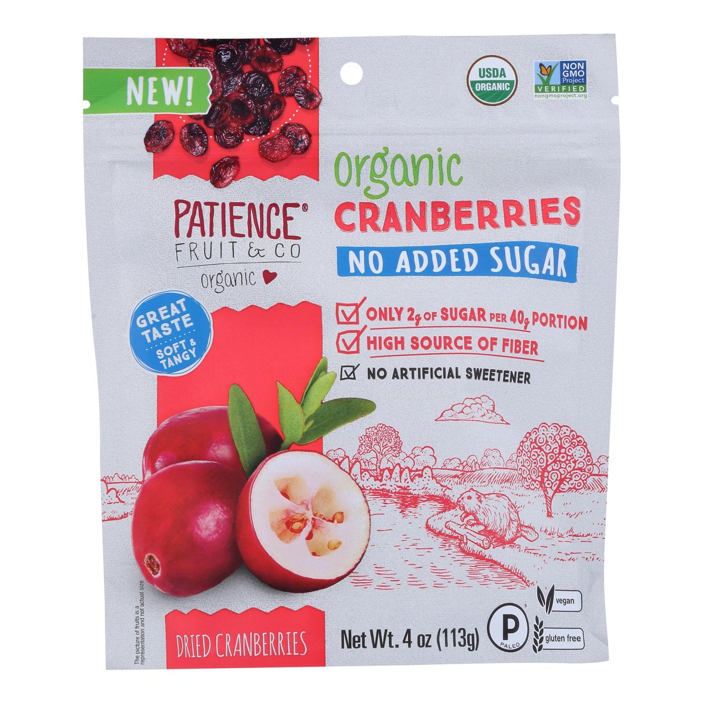 Patience Fruit &amp; Co - Cranberry Drd Sin Azúcar - Caja de 8-4 Oz