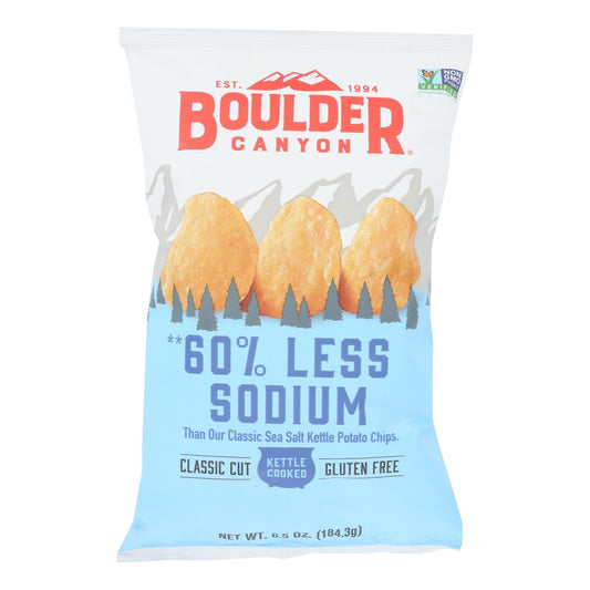 Boulder Canyon Kettle Cooked Potato Chips, 60% Lower Sodium  - Case Of 12 - 6.5 Oz