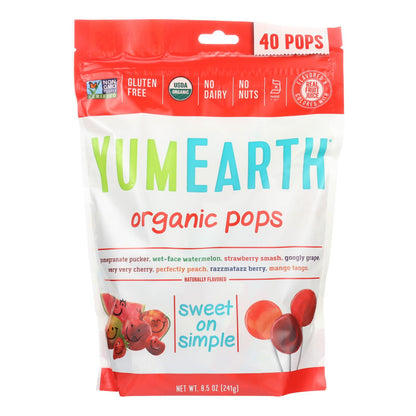 Yummy Earth Organics Lollipops - Paletas orgánicas - 40 Plus - Surtido - 8.5 Oz - Caja de 12