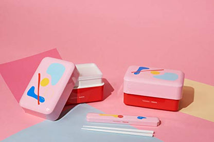 TAKENAKA POKETO x Limited Model, Pool color, Perfect for Lunch Bento Time, Made in Japan (POKETO Nibble Bento Box(Pink x Red))