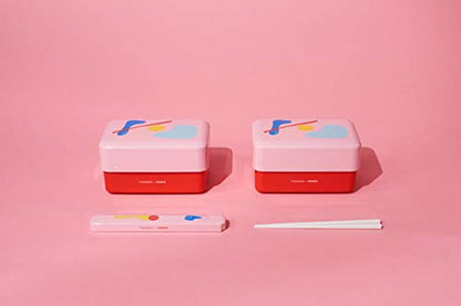 TAKENAKA POKETO x Limited Model, Pool color, Perfect for Lunch Bento Time, Made in Japan (POKETO Nibble Bento Box(Pink x Red))