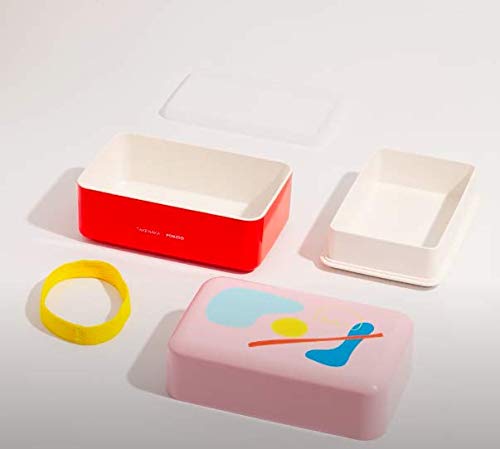 TAKENAKA POKETO x Limited Model, Pool color, Perfect for Lunch Bento Time, Made in Japan (POKETO Nibble Bento Box(Pink x Red))