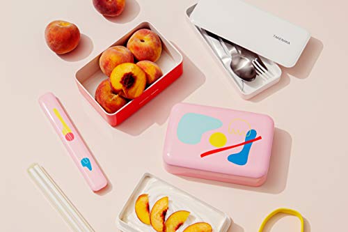 TAKENAKA POKETO x Limited Model, Pool color, Perfect for Lunch Bento Time, Made in Japan (POKETO Nibble Bento Box(Pink x Red))