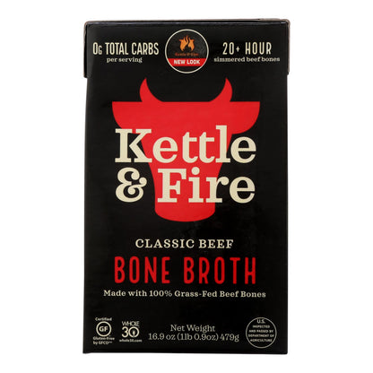 Caldo de hueso de res Kettle &amp; Fire - Caja de 6 - 16.9 oz