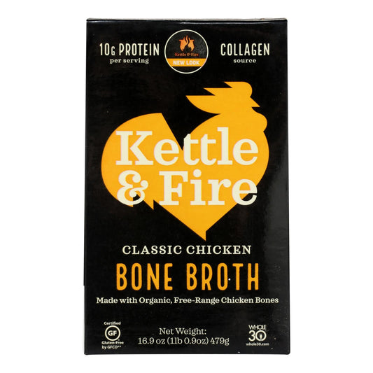 Caldo de hueso de pollo Kettle &amp; Fire - Caja de 6 - 16.9 oz