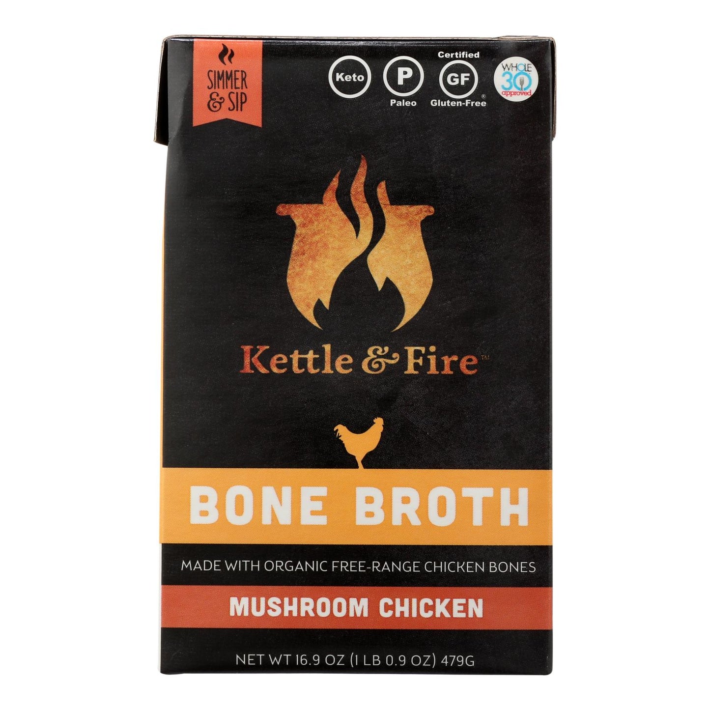 Caldo de hueso de pollo con champiñones Kettle &amp; Fire - Caja de 6 - 16.9 oz