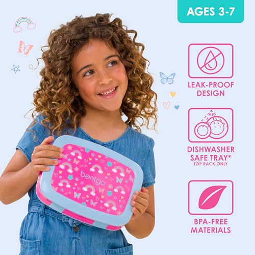 Bentgo Kids Prints Leak-Proof, 5-Compartment Bento-Style Kids Lunch Box - Ideal Portion Sizes for Ages 3-7, Durable, Drop-Proof, Dishwasher Safe, & Made with BPA-Free Materials (Puppy Love)