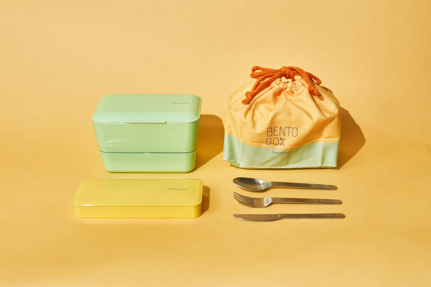 TAKENAKA CUTLERY CASE A set of Fork, Knife, and Spoon, Eco-Friendly Lunch Accessory, Made in Japan, Bento Box (Lemon Zest)