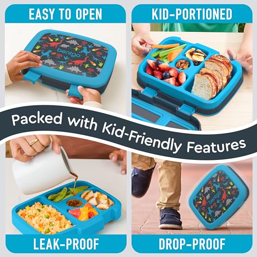 Bentgo Kids Prints Leak-Proof, 5-Compartment Bento-Style Kids Lunch Box - Ideal Portion Sizes for Ages 3-7, Durable, Drop-Proof, Dishwasher Safe, & Made with BPA-Free Materials (Puppy Love)