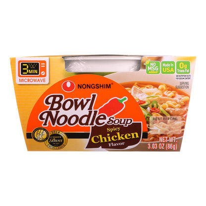 Nong Shim Soup - Bowl Noodle - Spicy Chicken Flavor - 3.03 Oz - Case Of 12