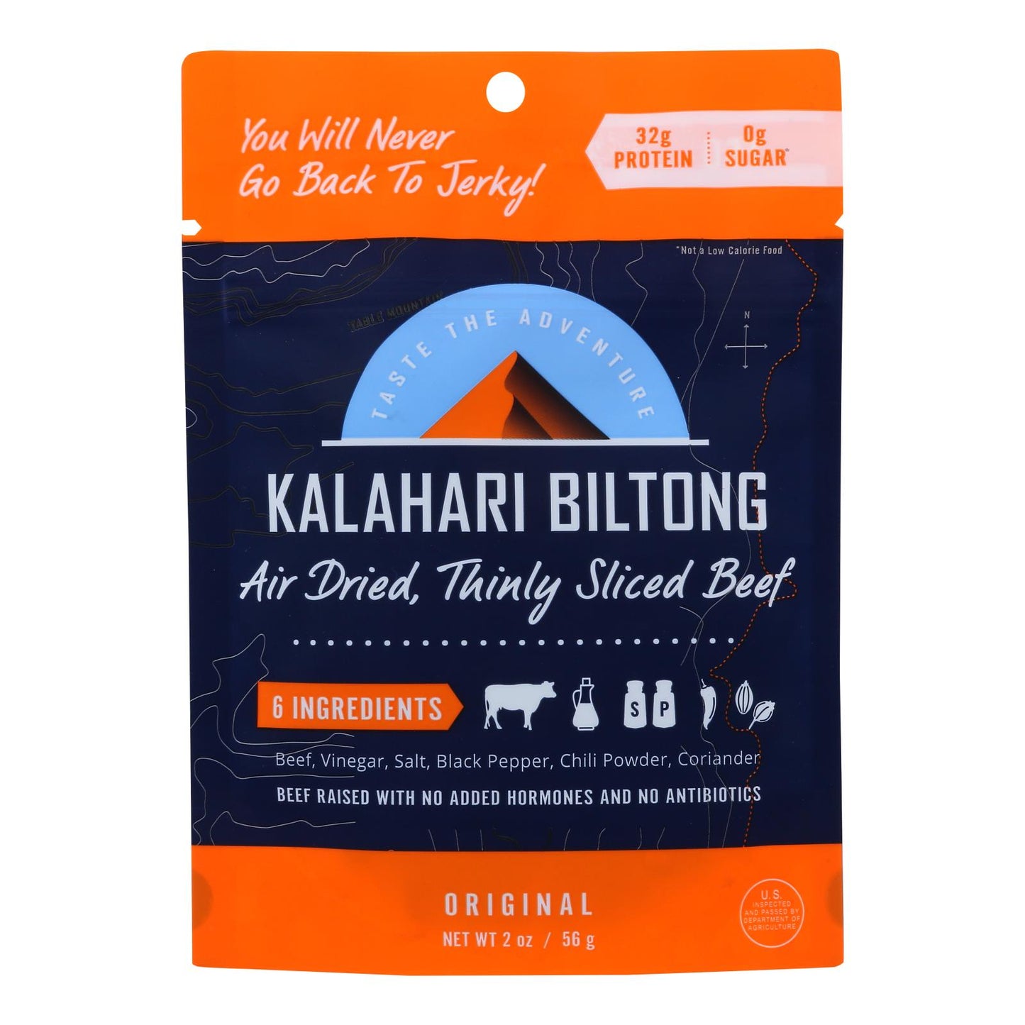 Kalahari Biltong Carne de res en rodajas secada al aire - Caja de 8 - 2 Oz