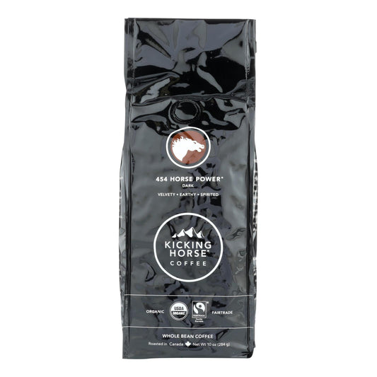 Café Kicking Horse - Orgánico - Grano entero - 454 caballos de potencia - Tostado oscuro - 10 Oz - Caja de 6