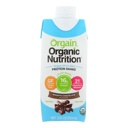 Orgain Organic Vegan Nutritional Shakes - Smooth Chocolate - Case Of 12 - 11 Fl Oz.