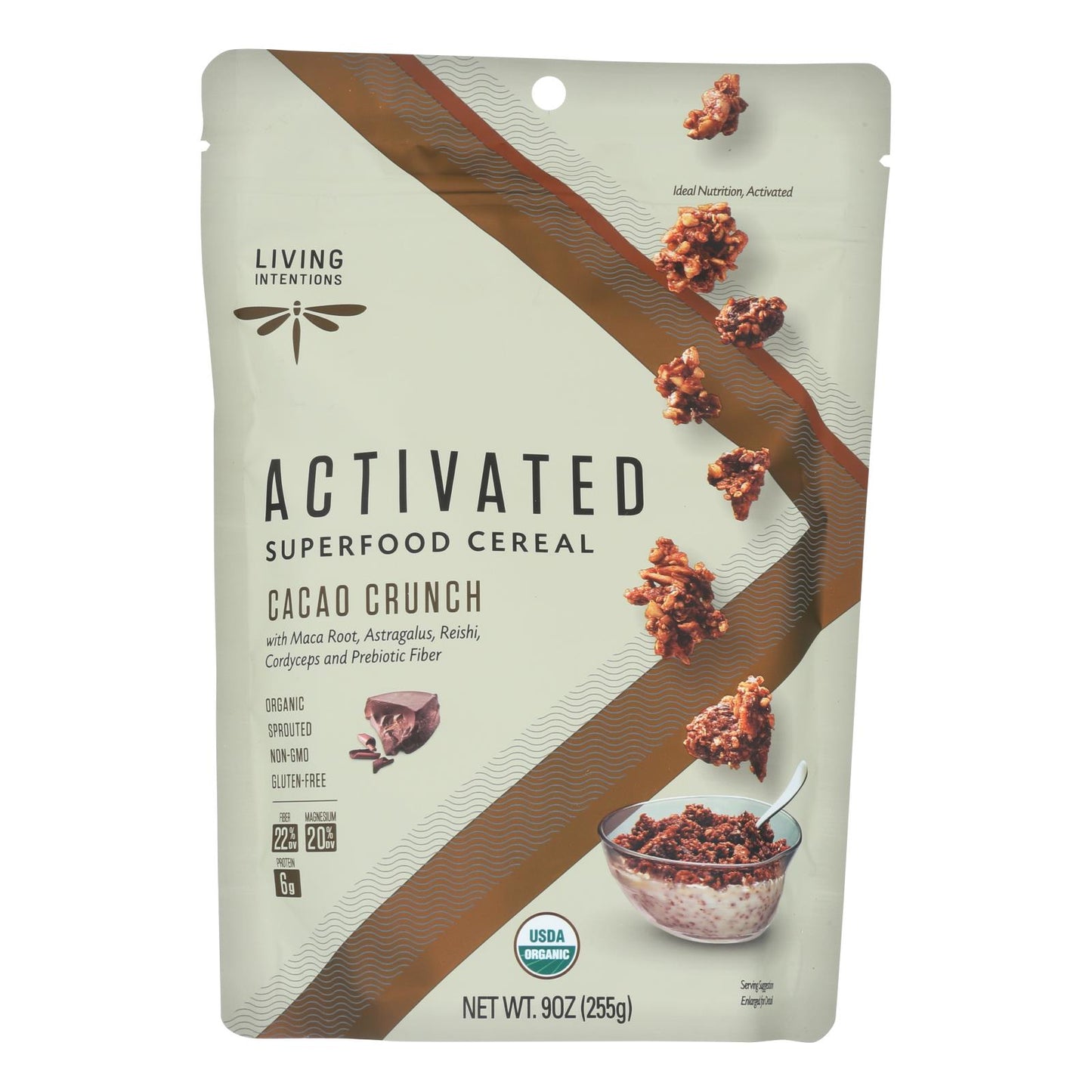 Cereal Living Intentions - Orgánico - Superalimento - Cacao Crujiente - 9 Oz - Caja de 6