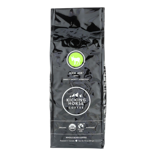 Café Kicking Horse - Orgánico - Grano entero - Kick Ass - Tostado oscuro - 10 Oz - Caja de 6