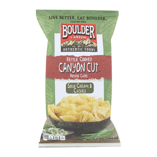 Boulder Canyon - Kettle Cooked Canyon Cut Potato Chips -sour Cream & Chives - Case Of 12 - 6.5 Oz