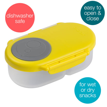 b.box Snack Box for Kids & Toddlers: 2 Compartment Snack Containers, Mini Bento Box, Lunch Box. Leak Proof, BPA free, Dishwasher safe. School Supplies. Ages 4 months+ (Lemon Sherbet, 12oz capacity)