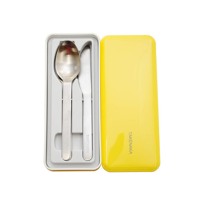 TAKENAKA CUTLERY CASE A set of Fork, Knife, and Spoon, Eco-Friendly Lunch Accessory, Made in Japan, Bento Box (Lemon Zest)