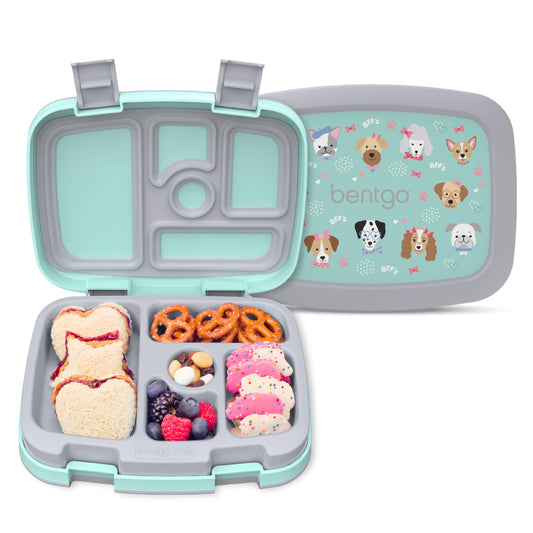 Bentgo Kids Prints Leak-Proof, 5-Compartment Bento-Style Kids Lunch Box - Ideal Portion Sizes for Ages 3-7, Durable, Drop-Proof, Dishwasher Safe, & Made with BPA-Free Materials (Puppy Love)