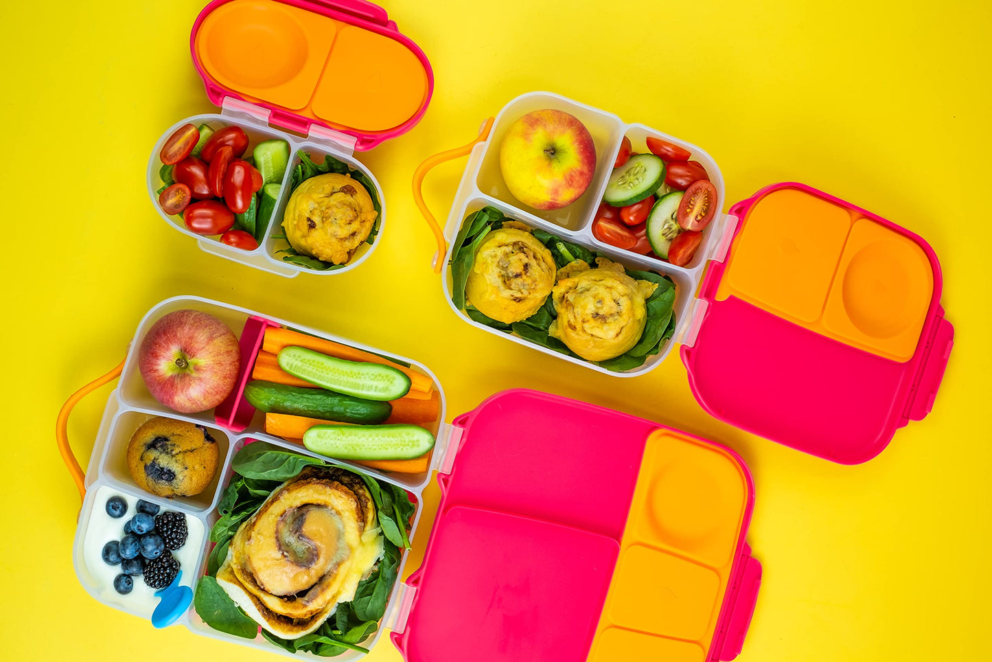 b.box Snack Box for Kids & Toddlers: 2 Compartment Snack Containers, Mini Bento Box, Lunch Box. Leak Proof, BPA free, Dishwasher safe. School Supplies. Ages 4 months+ (Lemon Sherbet, 12oz capacity)