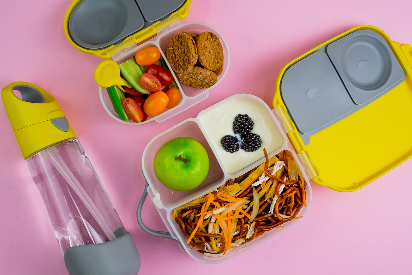 b.box Snack Box for Kids & Toddlers: 2 Compartment Snack Containers, Mini Bento Box, Lunch Box. Leak Proof, BPA free, Dishwasher safe. School Supplies. Ages 4 months+ (Lemon Sherbet, 12oz capacity)