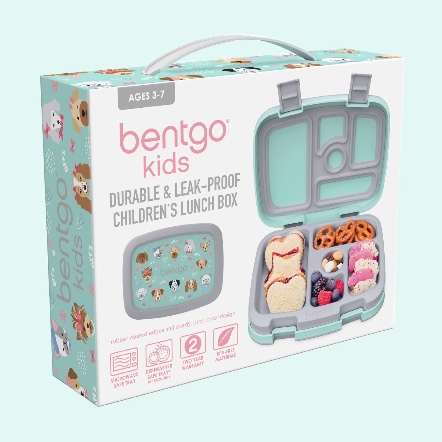 Bentgo Kids Prints Leak-Proof, 5-Compartment Bento-Style Kids Lunch Box - Ideal Portion Sizes for Ages 3-7, Durable, Drop-Proof, Dishwasher Safe, & Made with BPA-Free Materials (Puppy Love)