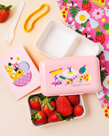 TAKENAKA BENTO BOX x Carolyn Suzuki Limited Edition, Bento Bite Dual comes with Fork and Removable Divider, Made in Japan (FOODIE FEMMES)