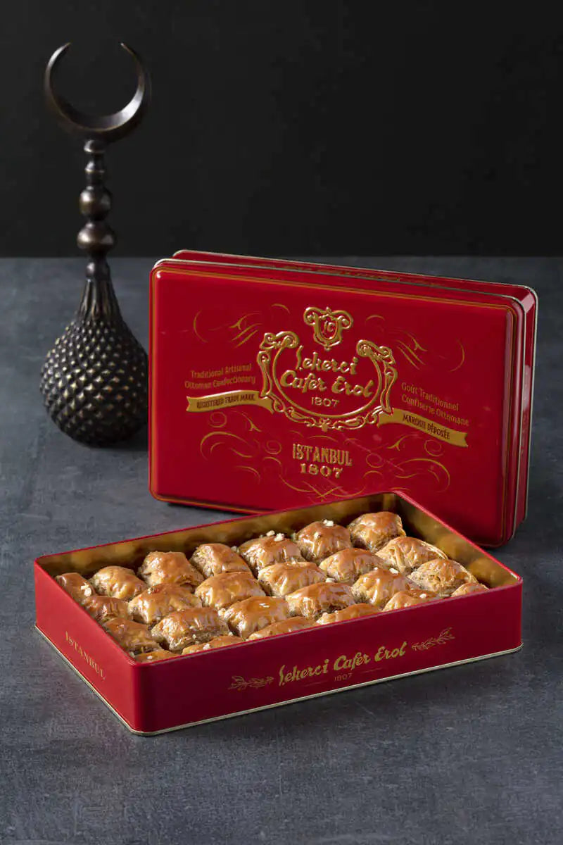 Şekerci Cafer Erol Buttery Homemade Baklava with Walnuts - Red Tin Box, 1 kg