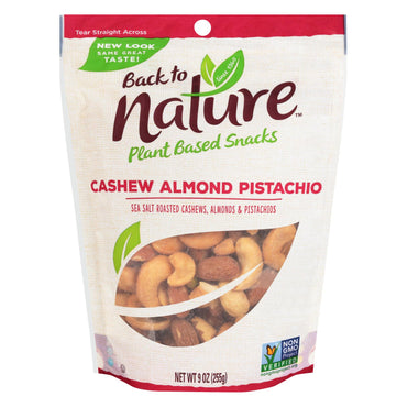 Back To Nature Mezcla de pistacho, almendra y anacardo - Caja de 9 - 9 oz.