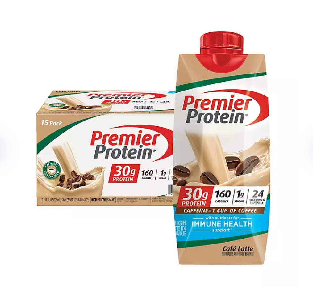 Premier Protein 30g 高蛋白奶昔、咖啡拿铁 11 液体盎司、15 包。