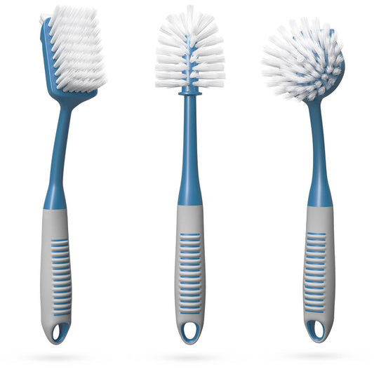 Blue and Gray Dish Brush Set of 3 with Bottle Water Brush Dish Scrub Brush