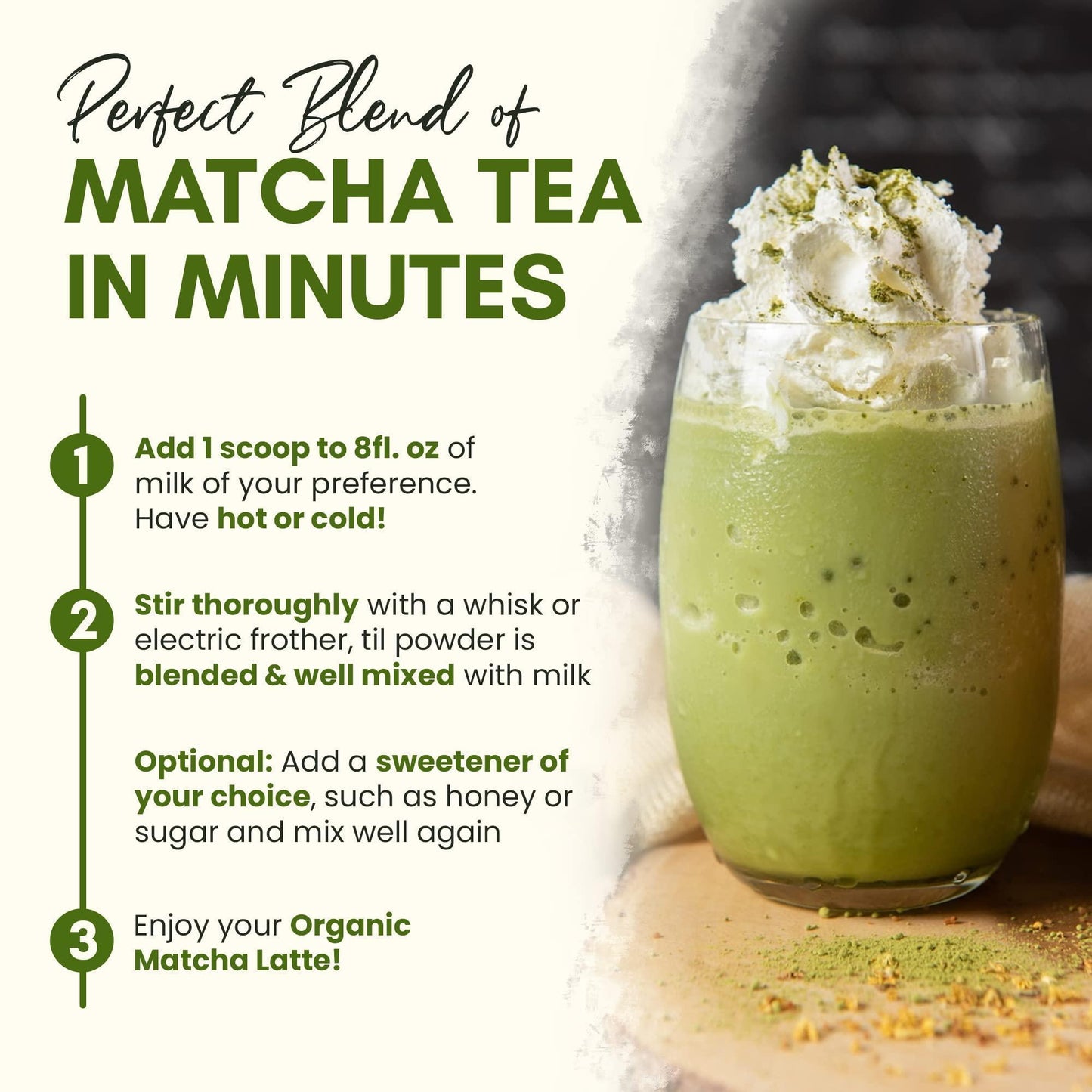 Organic Matcha Latte Pure Japanese Tea Blend with Ashwagandha and Maca 45 Servings