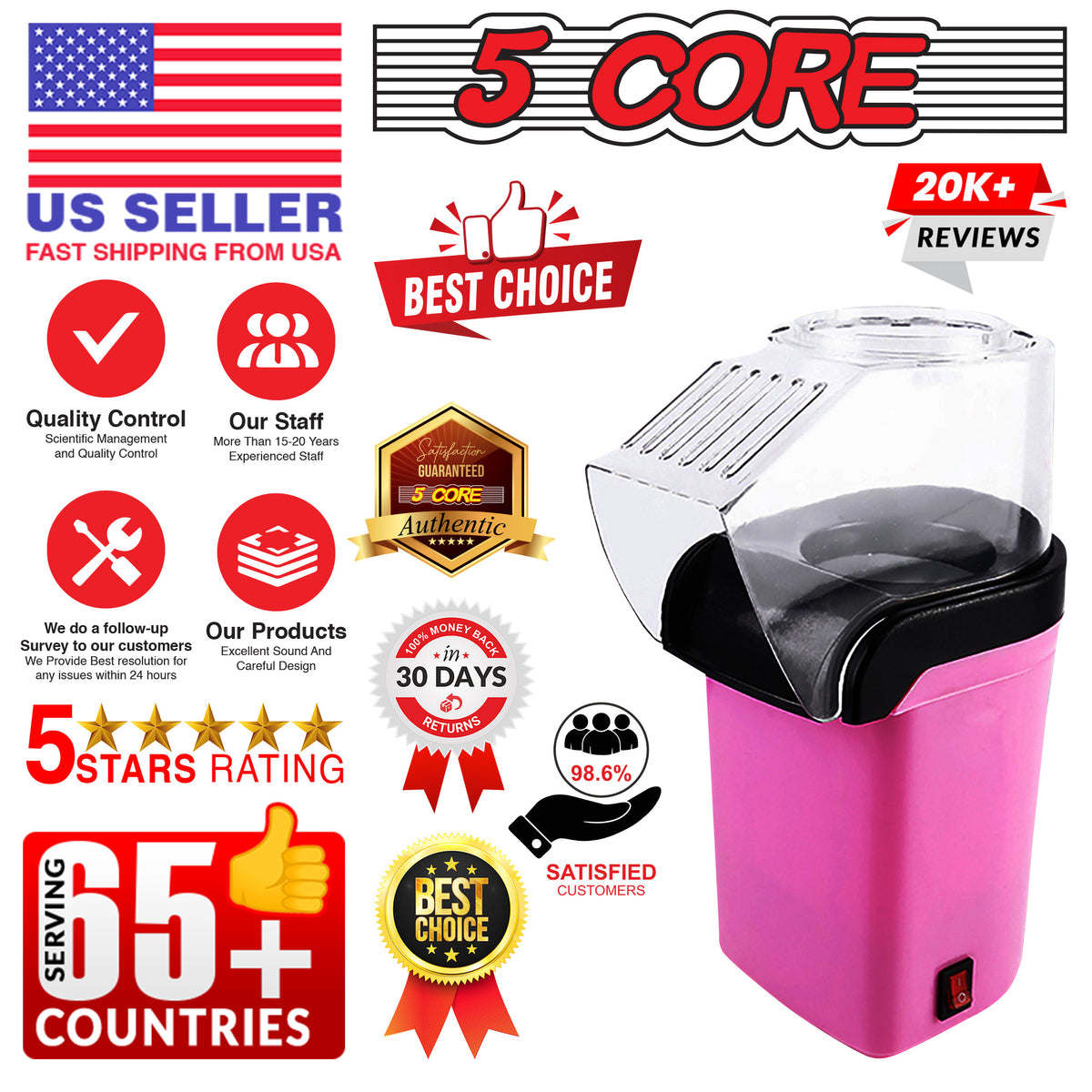 5 Core Hot Air Popcorn Popper Machine