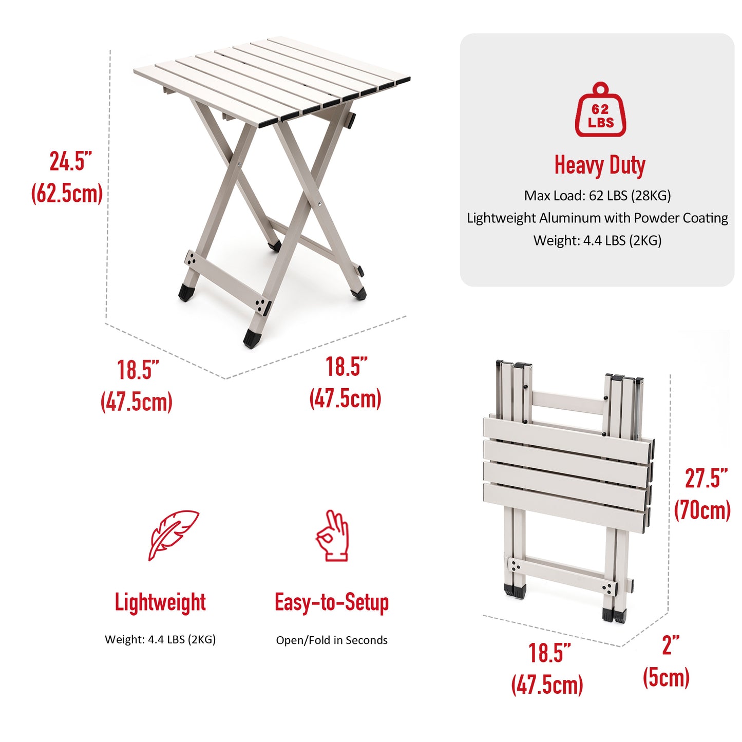 Mesa de camping plegable SUNNYFEEL: mesa de picnic portátil de aluminio liviana, 18.5 x 18.5 x 24.5 pulgadas para cocinar, playa, senderismo, viajes, pesca, barbacoa, mesas de campamento plegables pequeñas para interiores y exteriores