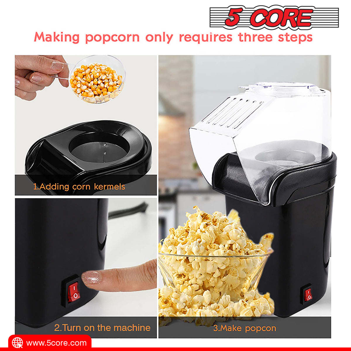 5 Core Hot Air Popcorn Popper Machine