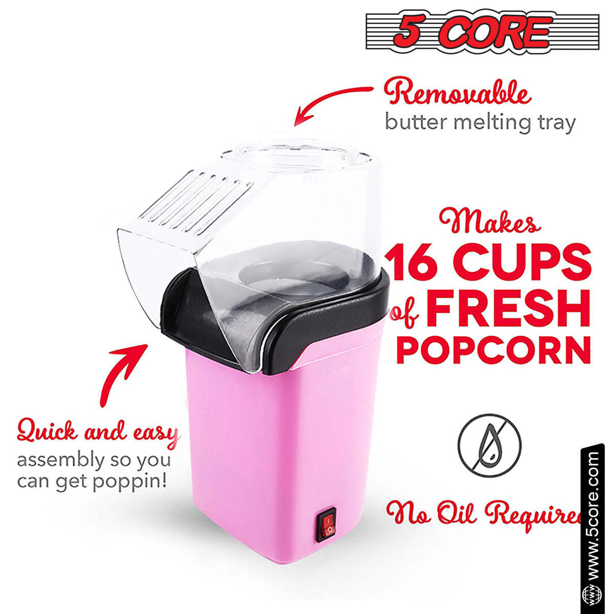 5 Core Hot Air Popcorn Popper Machine