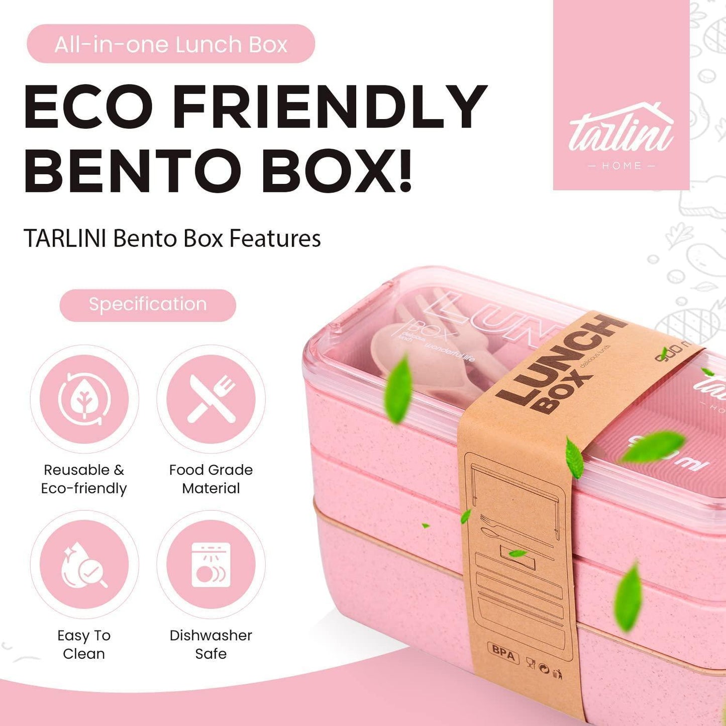 Pink Bento Box Lunch Containers