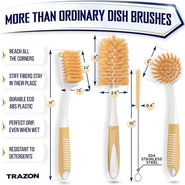 Beige Dish Brush Set of 4 with Bottle Water