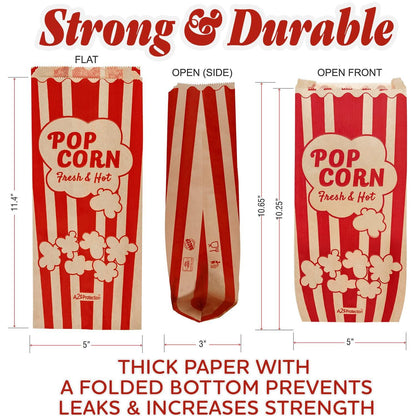 Popcorn Bags 2oz Bulk Pack of 125 Large Brown Red Individual Pop Corn Paper Bags Family Movie Night Mini Snack Boxes Concession Stand Party or Game Supplies