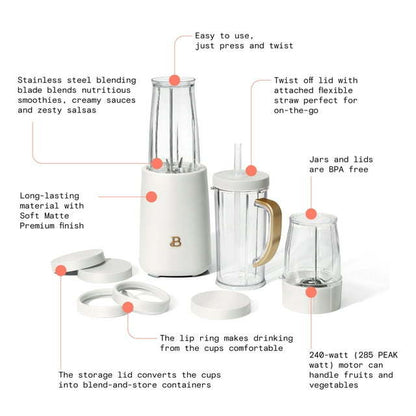 Personal Blender Set with 12 Pieces, 240 W, White Icing by Drew Barrymore