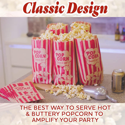 Popcorn Bags 2oz Bulk Pack of 125 Large Brown Red Individual Pop Corn Paper Bags Family Movie Night Mini Snack Boxes Concession Stand Party or Game Supplies