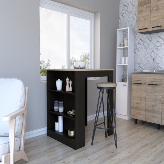 Kitchen Counter Dining Table Toledo, Three Side Shelves, Black Wengue / Pine Finish