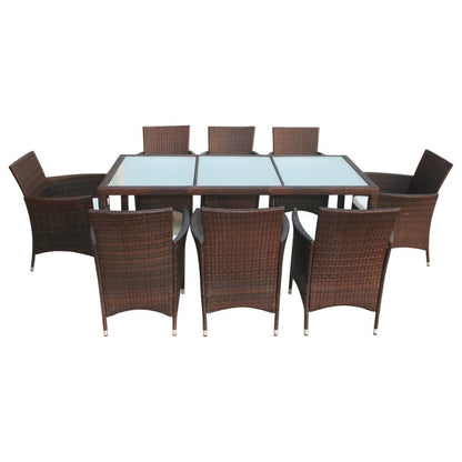 9 Piece Patio Dining Set with Cushions Poly Rattan Brown