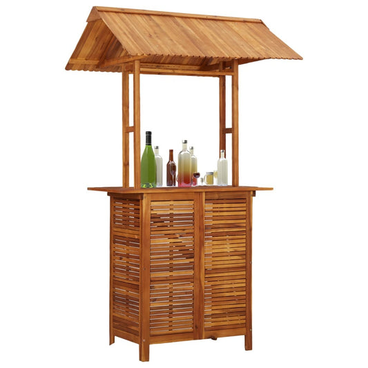 Mesa de bar para patio con techo de acacia de madera maciza de 44,5"x41,7"x85,4"