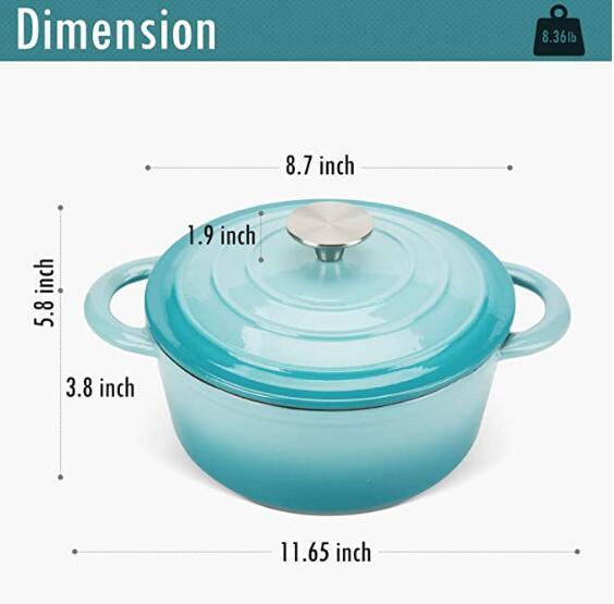 COOKWIN Enameled Cast Iron Dutch Oven with Self Basting Lid;  Enamel Coated Cookware Pot 5QT