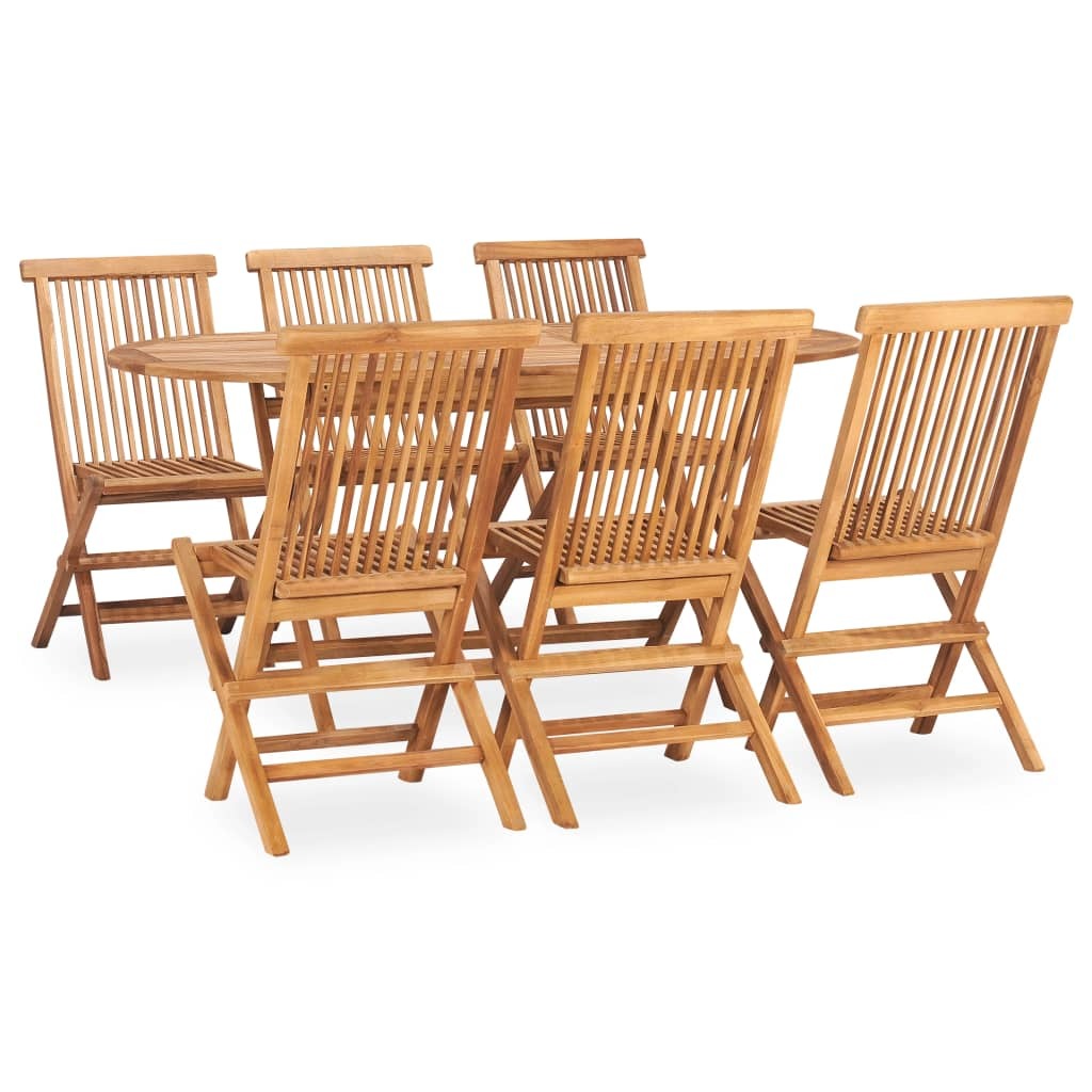 7 Piece Folding Patio Dining Set Solid Teak Wood