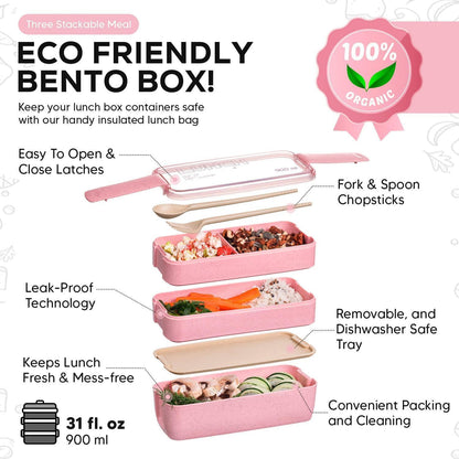 Pink Bento Box Lunch Containers