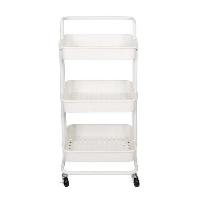 3 Tier Rolling Craft Cart with Handle, White