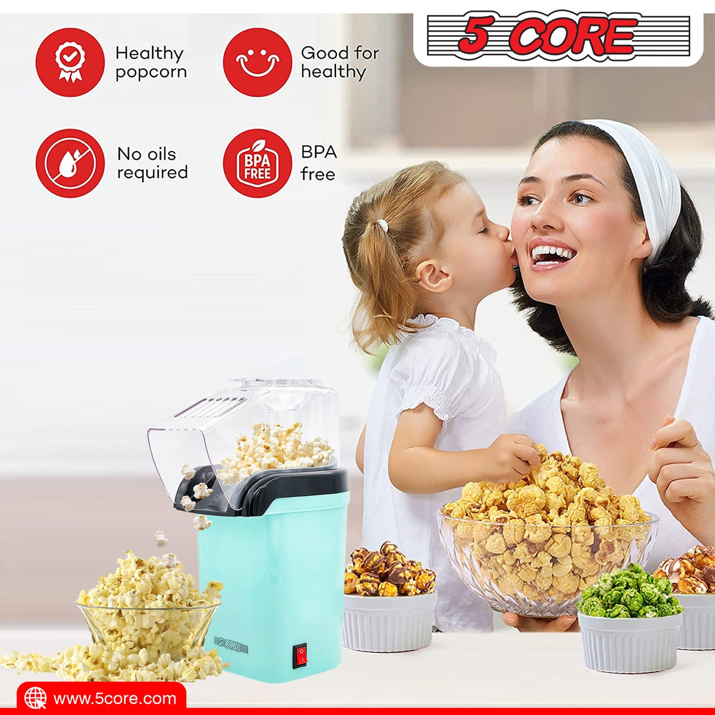 5 Core Hot Air Popcorn Popper Machine